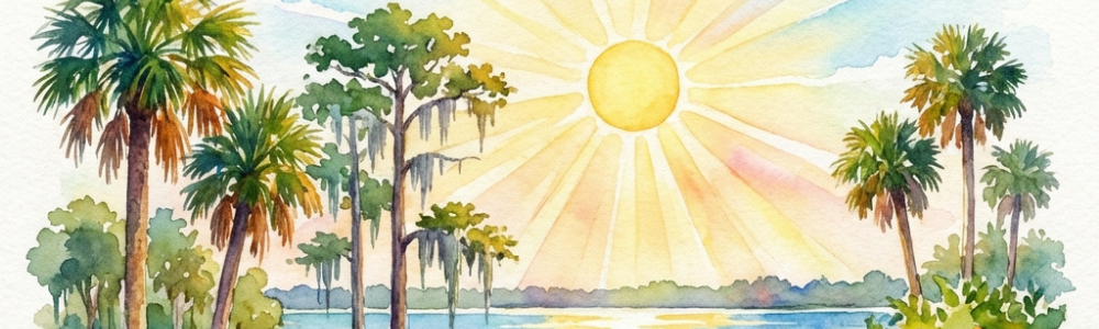 watercolor sunshine and palm trees painting