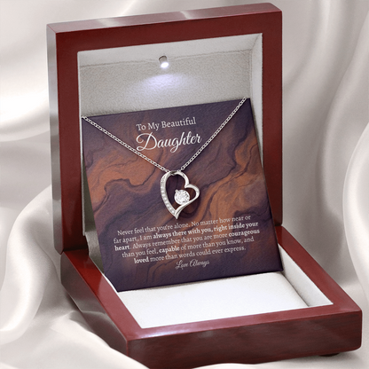 To my beautiful daughter message card with white gold heart necklace in a light up luxury box