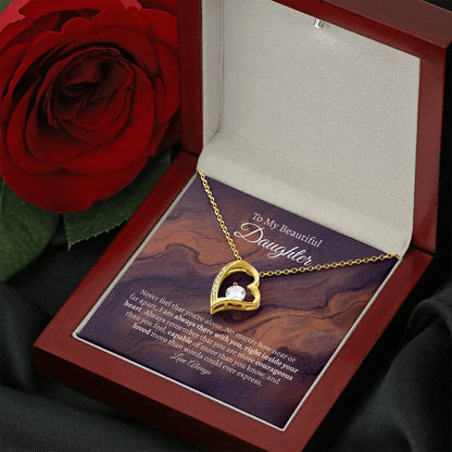 To my beautiful daughter message card with yellow gold heart necklace in a light up luxury box