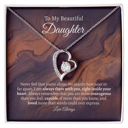 To my beautiful daughter message card with white gold heart necklace