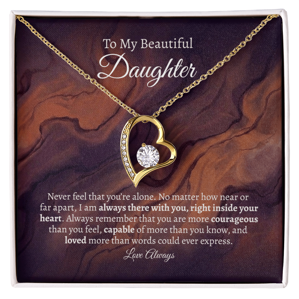 To my beautiful daughter message card with yellow gold heart necklace