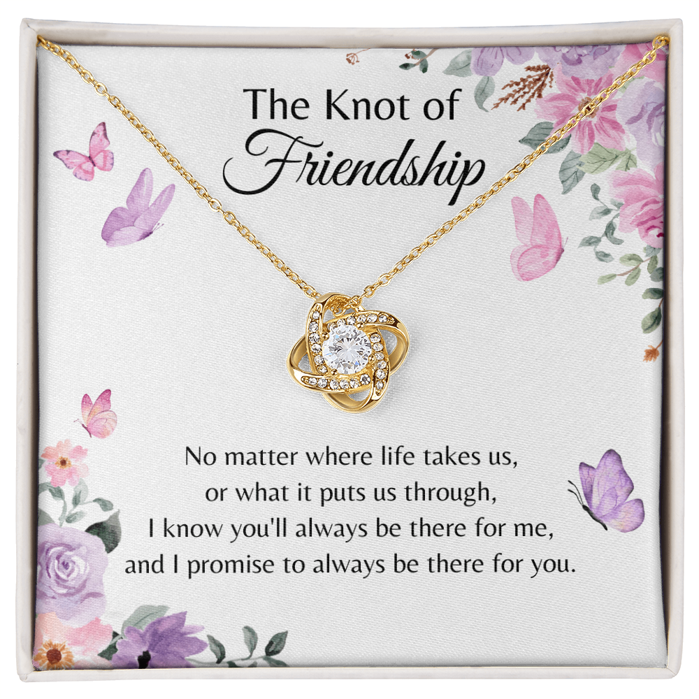 The knot of friendship message card with yellow gold necklace