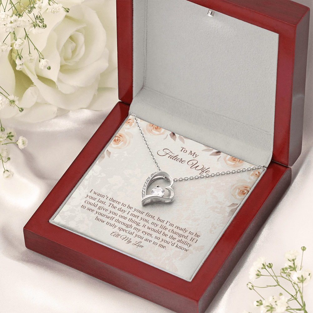 to my future wife message card with necklace in luxury box with white flowers