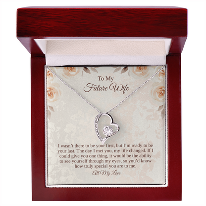 To my future wife message card with white gold heart necklace in luxury box