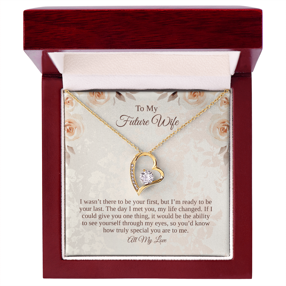 To my future wife message card with yellow gold heart necklace in luxury box