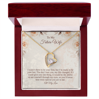 To my future wife message card with yellow gold heart necklace in luxury box