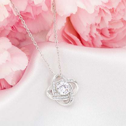 white gold knot necklace with pink flowers