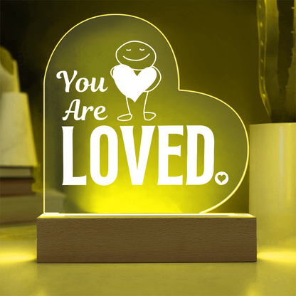 You are loved plaque showing yellow light feature