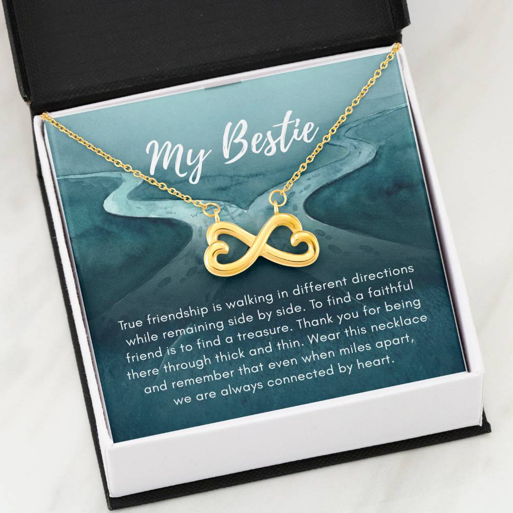 My Bestie message card white gold infinity necklace