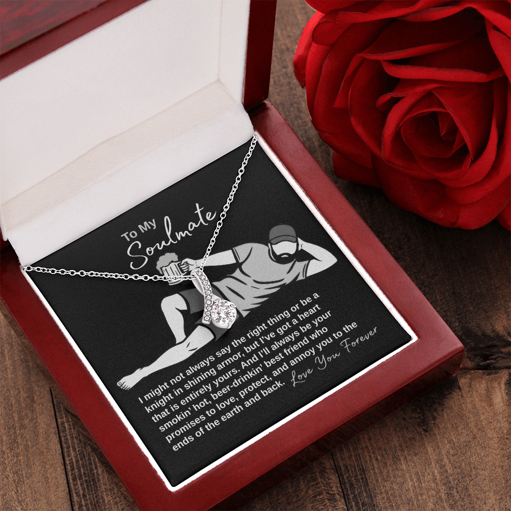 To my soulmate message card with white gold necklace in luxury box with red rose