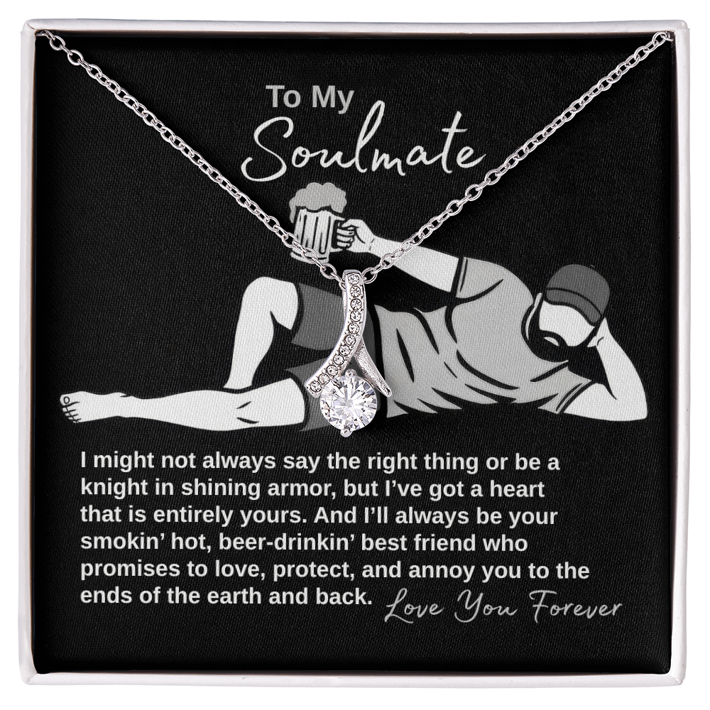 To my soulmate message card with white gold ribbon necklace