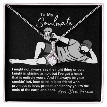 To my soulmate message card with white gold ribbon necklace