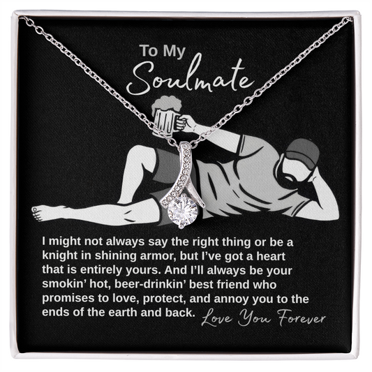 To my soulmate message card with white gold ribbon necklace