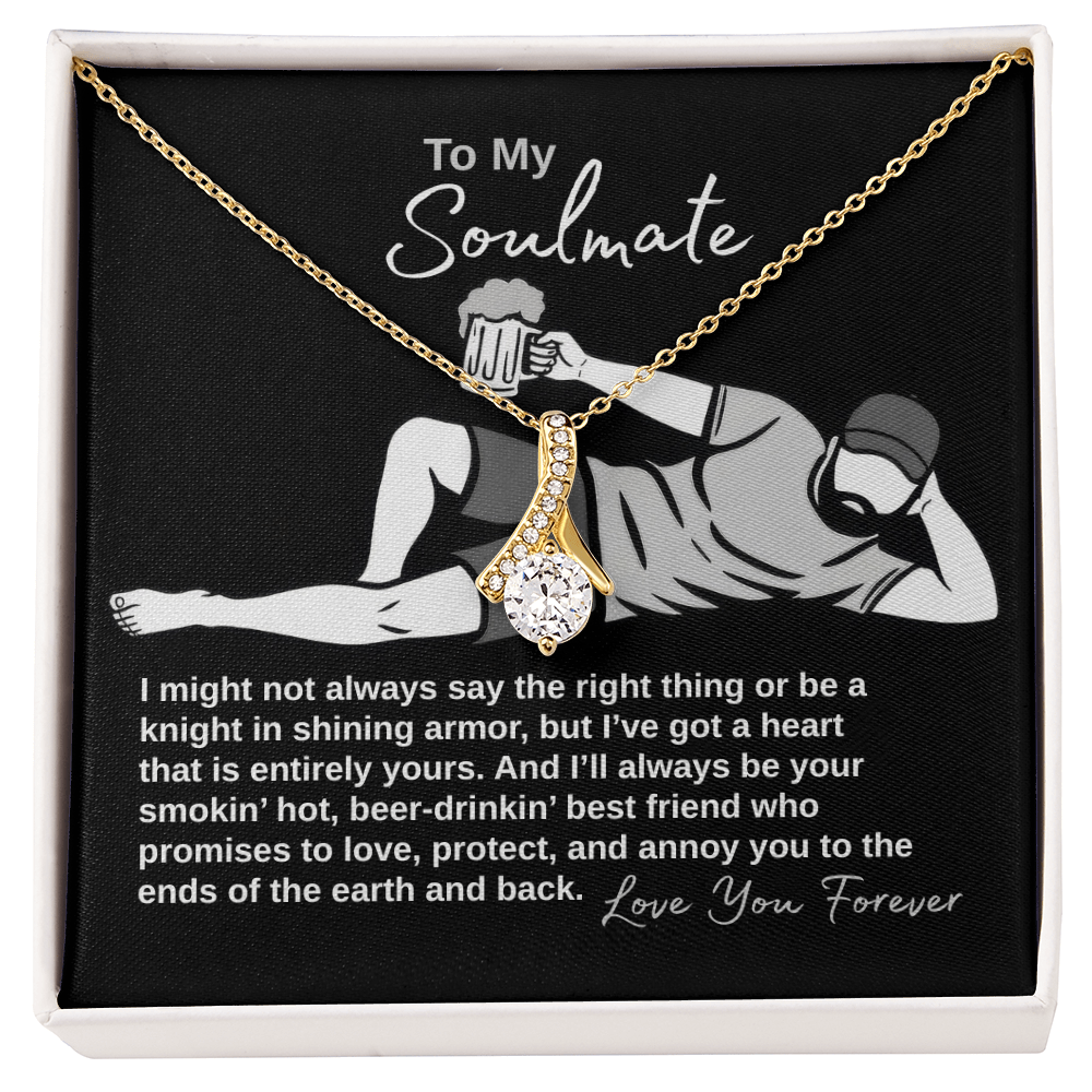 To my soulmate message card with yellow gold ribbon necklace