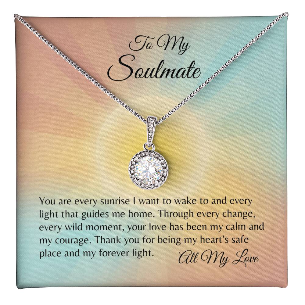 To my Soulmate message card with  white gold cubic zirconia necklace.