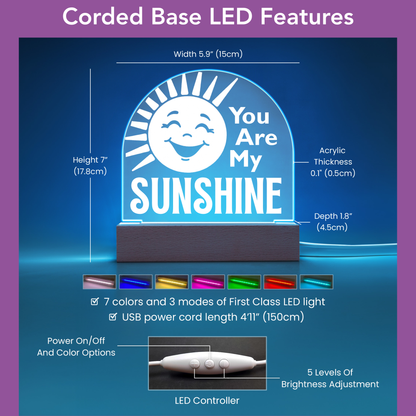 LED night light with 'You Are My Sunshine' text on a blue background